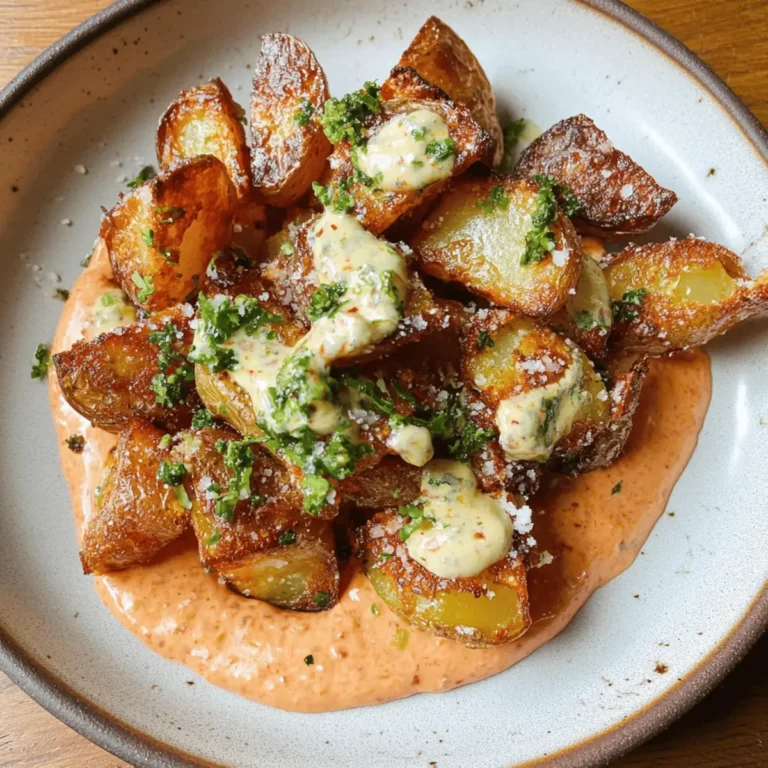 Pecorino Garlic Potatoes over Harissa Mayo