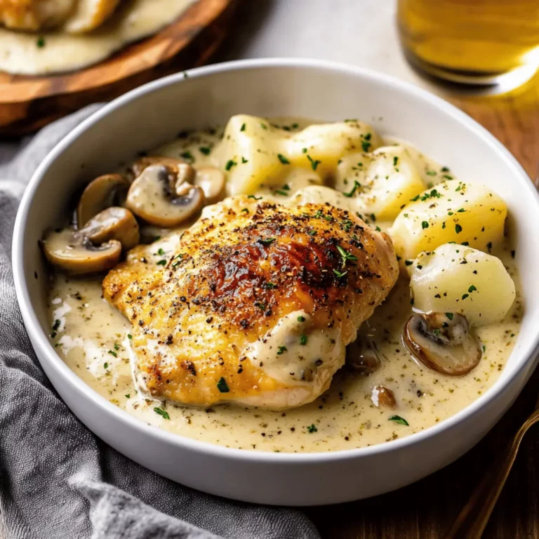 Herb Roasted Chicken in Creamy White Sauce with Mushroom and Potatoes