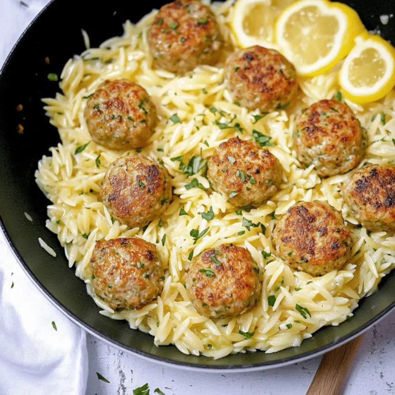 Savory Greek Chicken Meatballs with Zesty Lemon Orzo