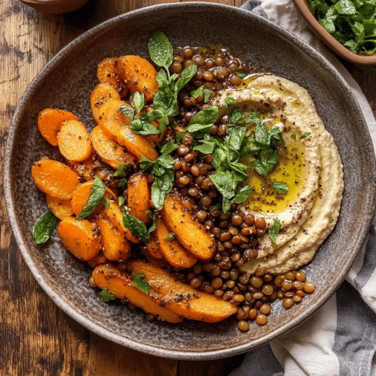 Roasted Carrots and Lentil Salad with Hummus