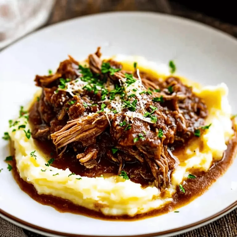 Tender Short Rib Ragu Over Silky Parmesan Mashed Potatoes