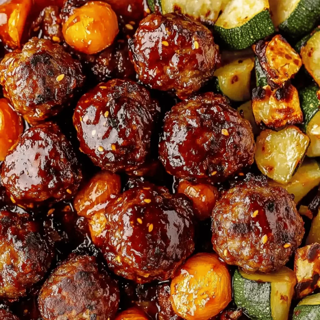Korean BBQ Meatballs with Roasted Vegetables
