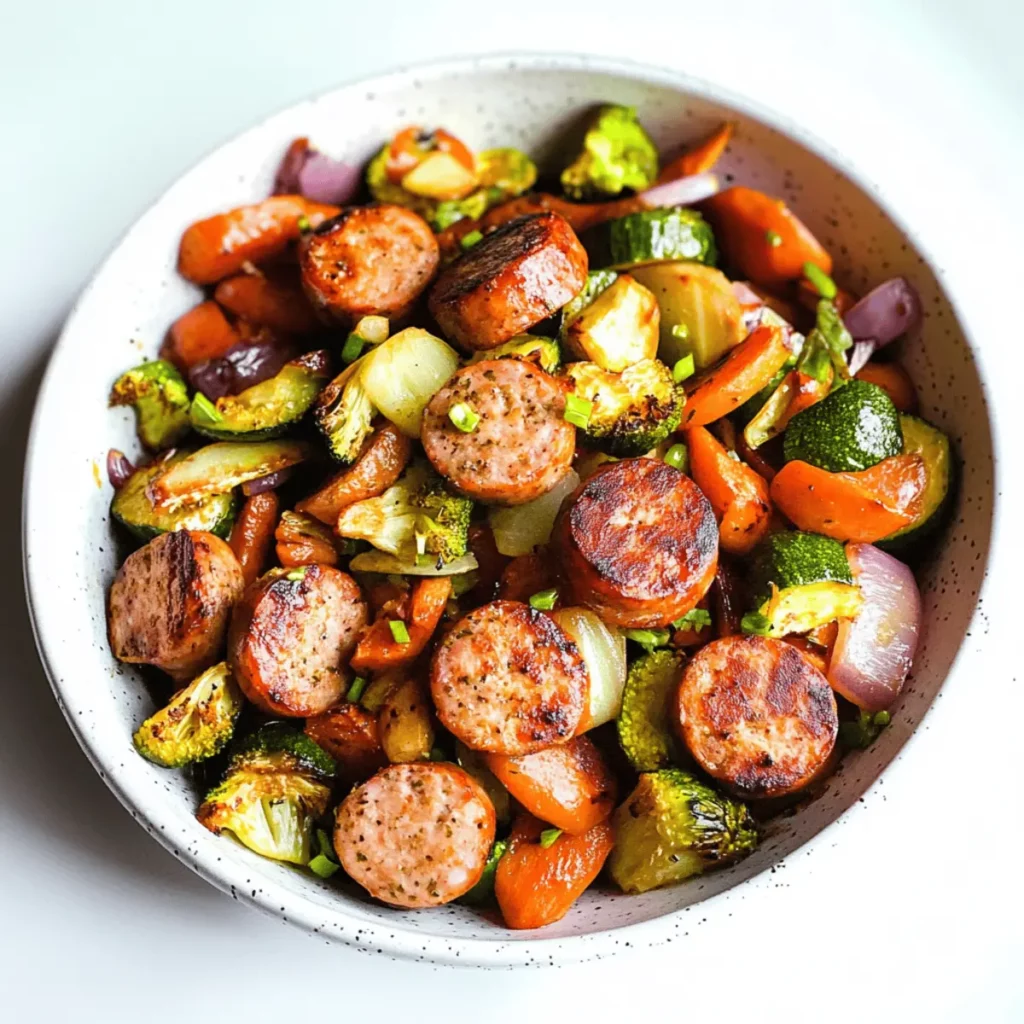 10 Minute Air Fryer Chicken Sausage and Veggies