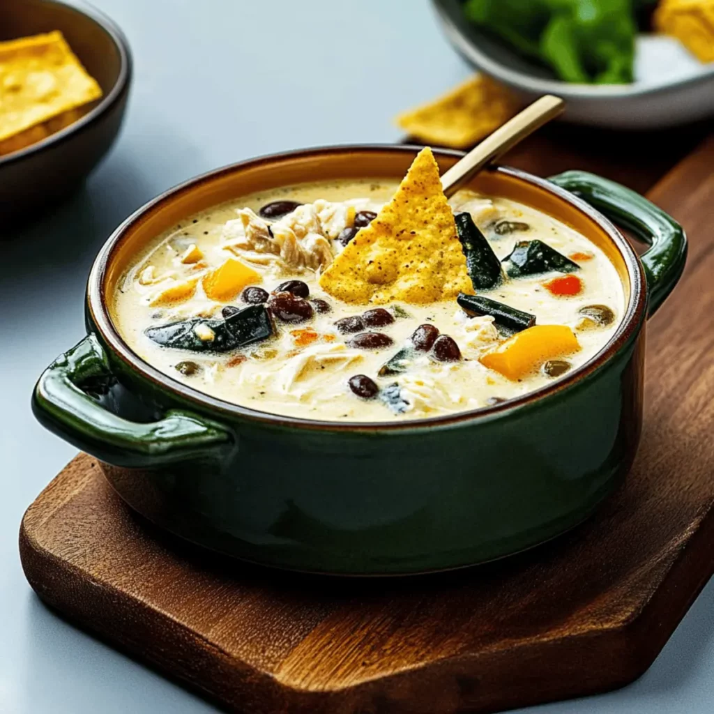 Easy Creamy Chicken Soup with Poblanos and Black Beans