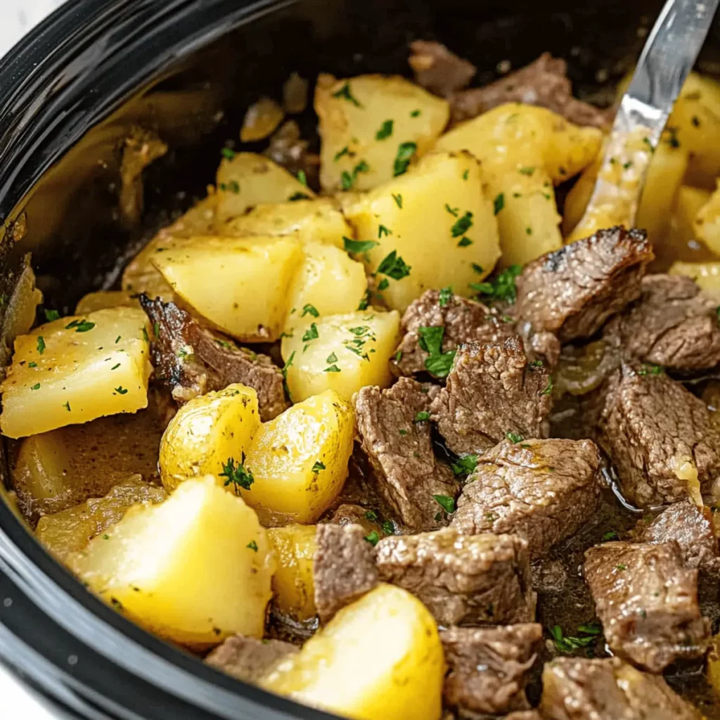 Slow Cooker Steak and Cheddar Potato Casserole