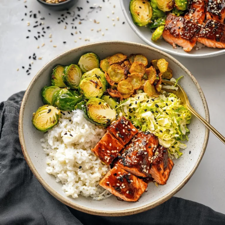 Teriyaki Salmon Bowls with Crispy Brussels Sprouts