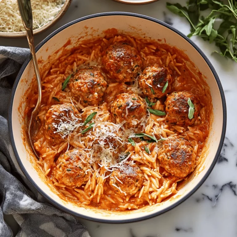Parmesan Chicken Meatballs with Creamy Tomato Orzo
