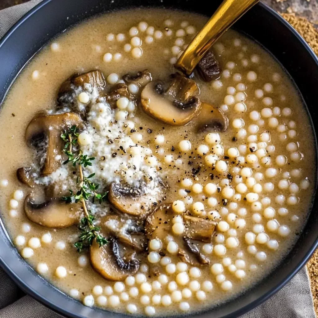 Creamy Mushroom & Pearl Couscous Soup