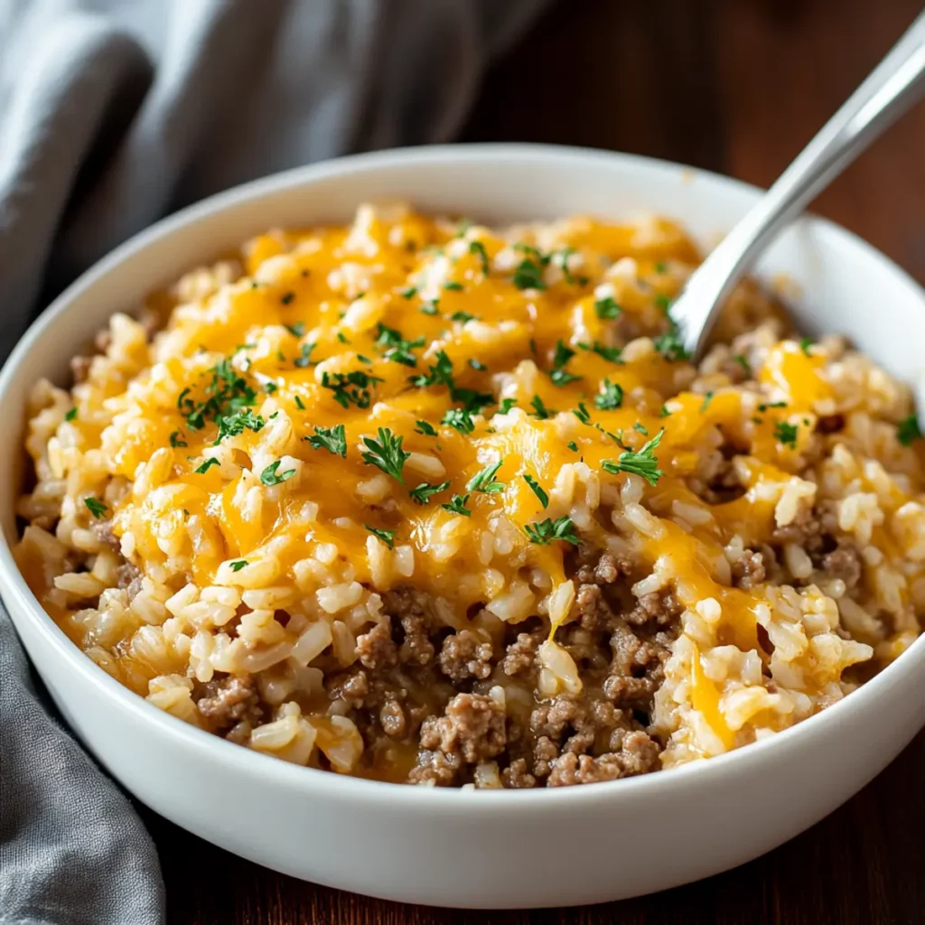 Cheesy Ground Beef Rice Casserole