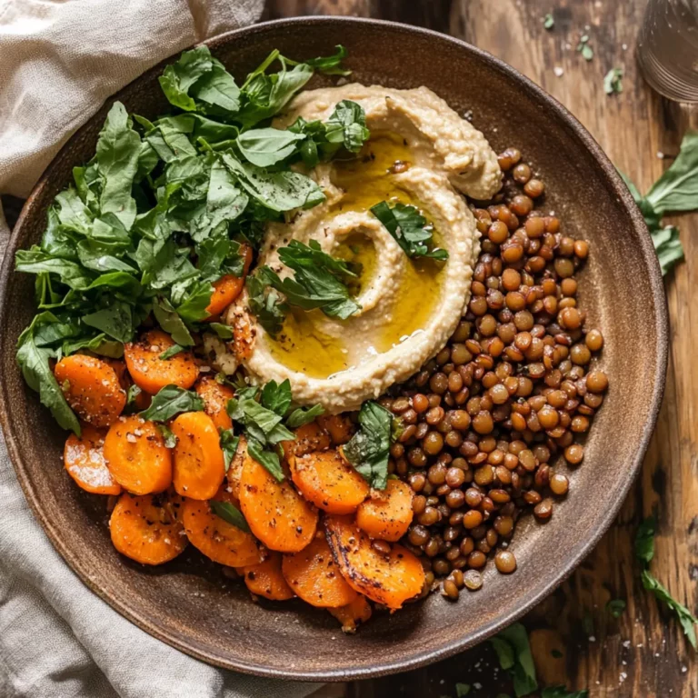 Roasted Carrot and Lentil Salad with Hummus