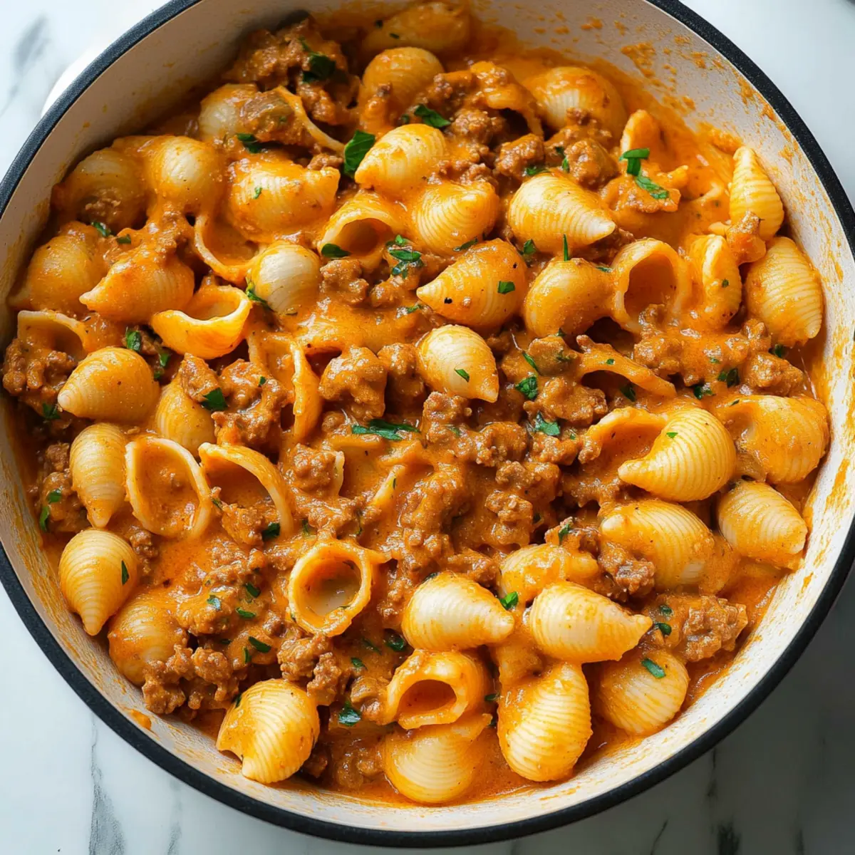 One-Pot Creamy Beef and Shells in Under 30 Minutes