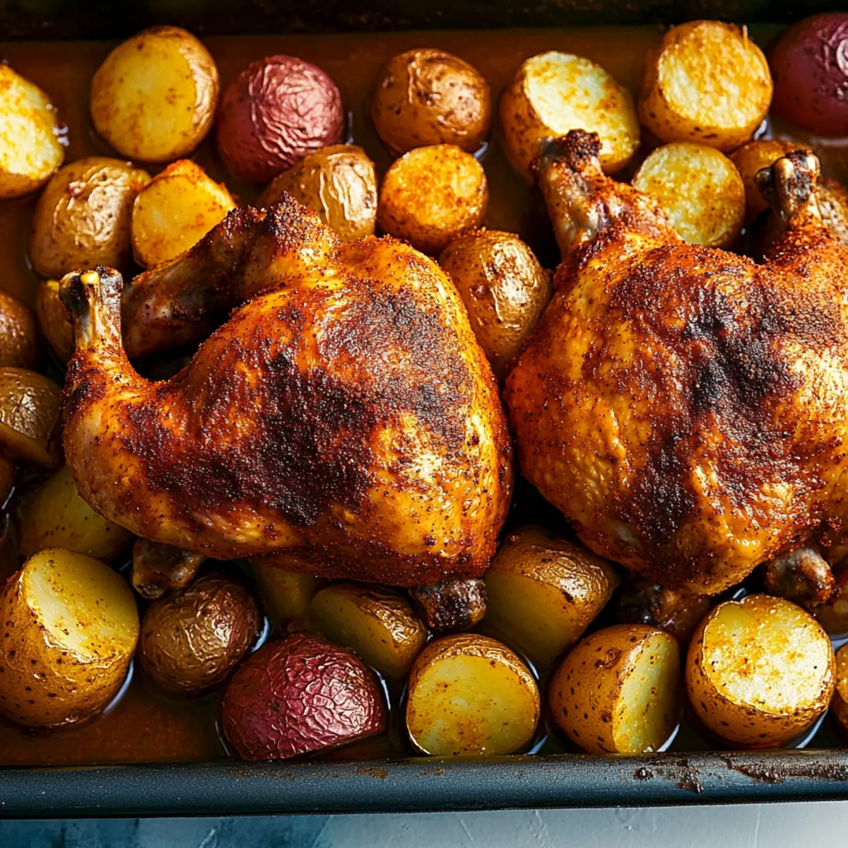 Paprika-roast chicken with potatoes and peppers