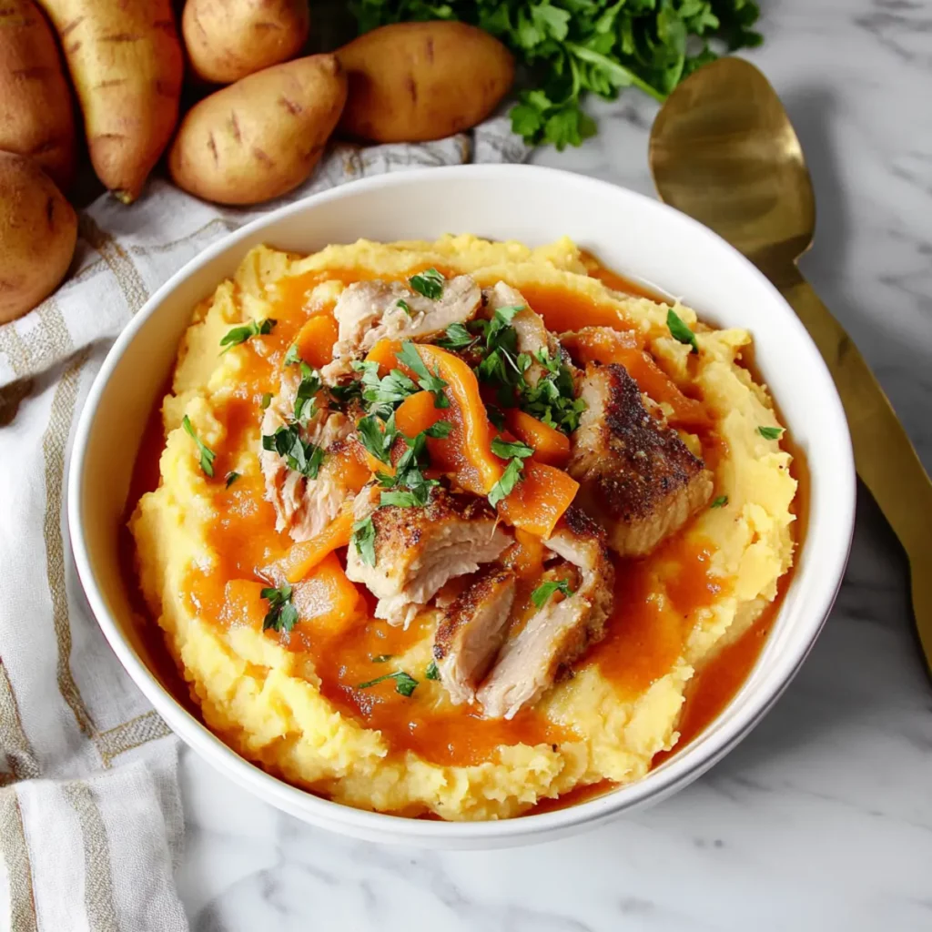 Apple Cider Pork with Mashed Sweet Potatoes