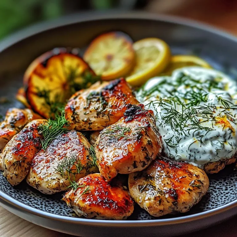 Spicy Yogurt Marinated Chicken with Dill Feta Cream