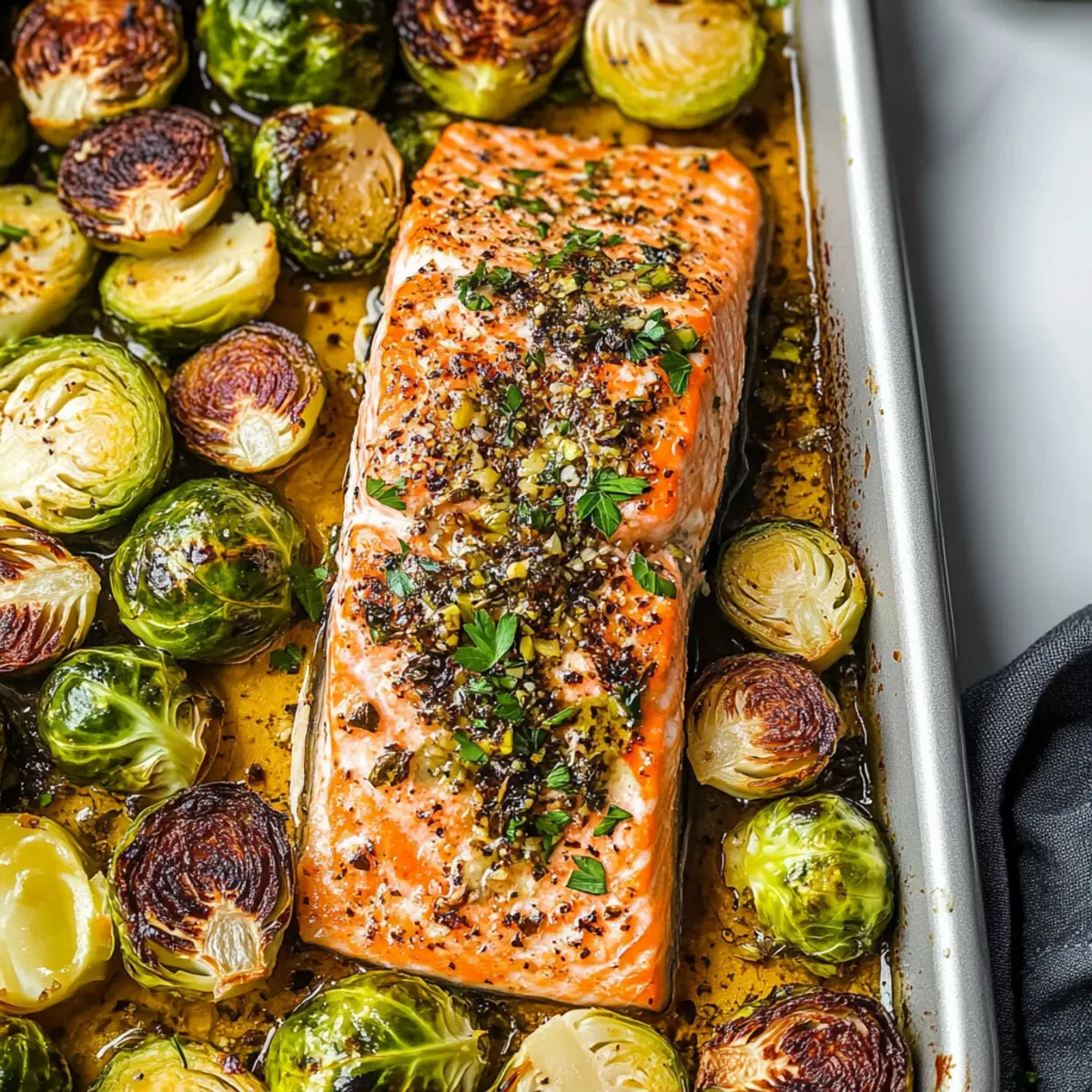 Garlic Roasted Salmon & Brussels Sprouts
