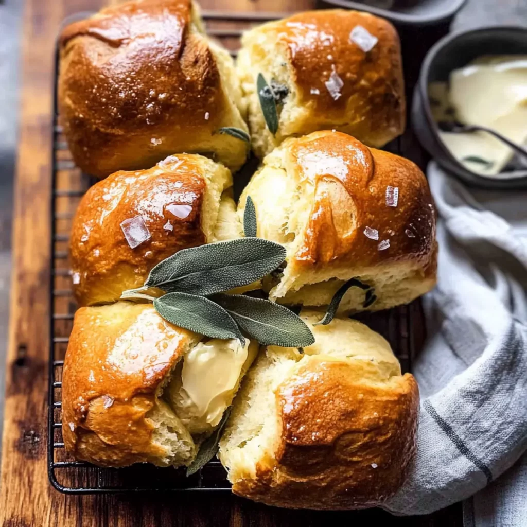 Salted Sage Honey Butter Brioche Rolls