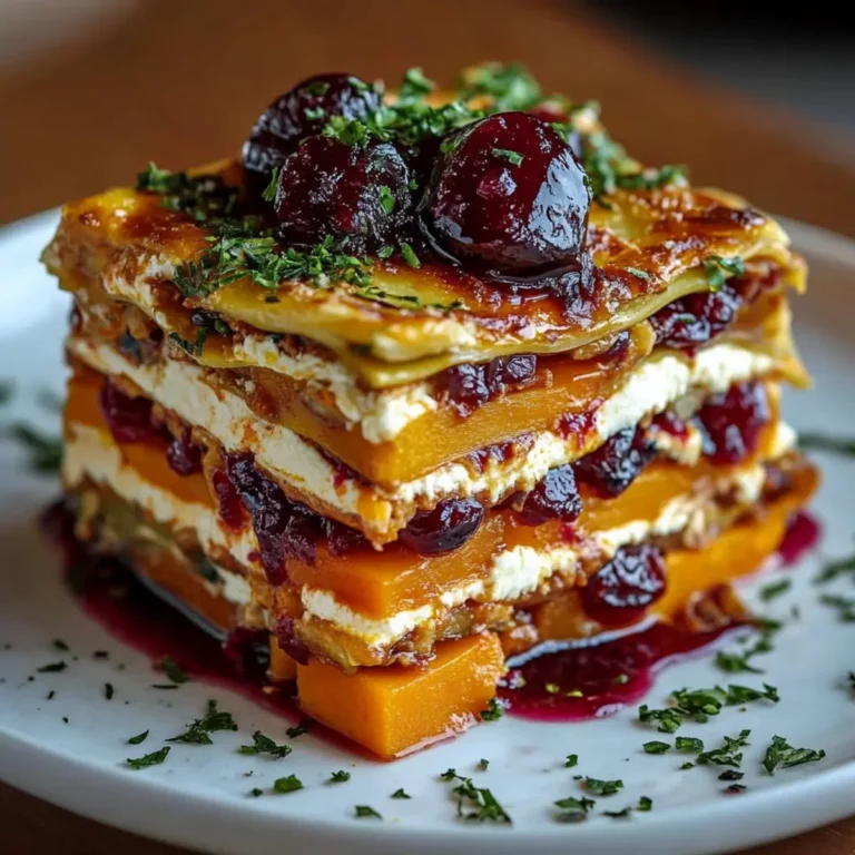 Vegetable Lasagna with Sweet Potato, Butternut Squash & Cranberry Glaze