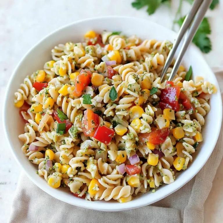 Corn Pasta Salad, Bell Pepper & Creamy Pesto Dressing