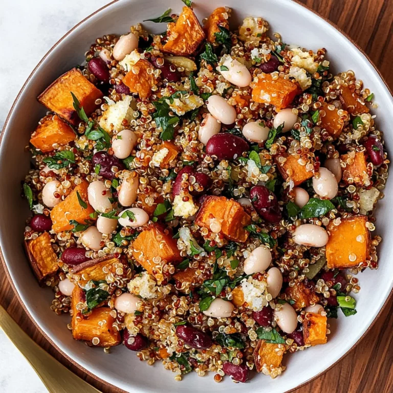 Warm Sweet Potato White Bean Salad with Crispy Quinoa