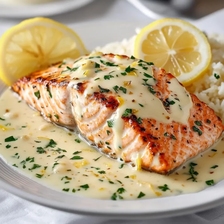 Baked Salmon with Creamy Lemon Garlic Sauce
